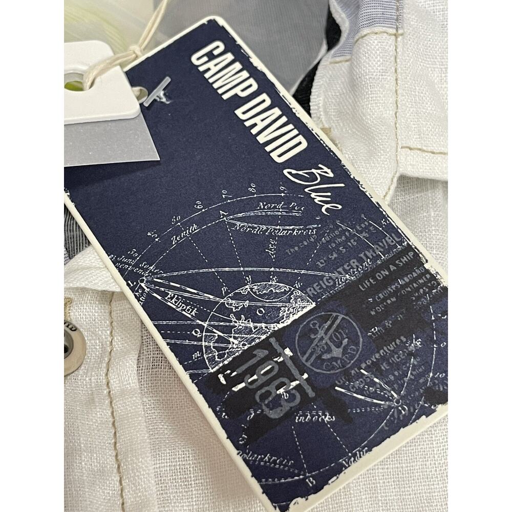Camp David Shirt Mens Large Button Up 100% Linen Embroidered White N178 - Picture 7 of 12